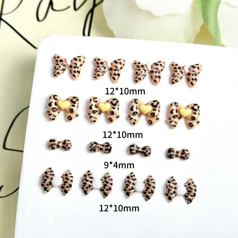 Random Mixed Cartoon Leopard Print Heart Bow Nail Charms Y2K Bow Nail Art Decorations Manicure DIY Accessories Crafts Supplies