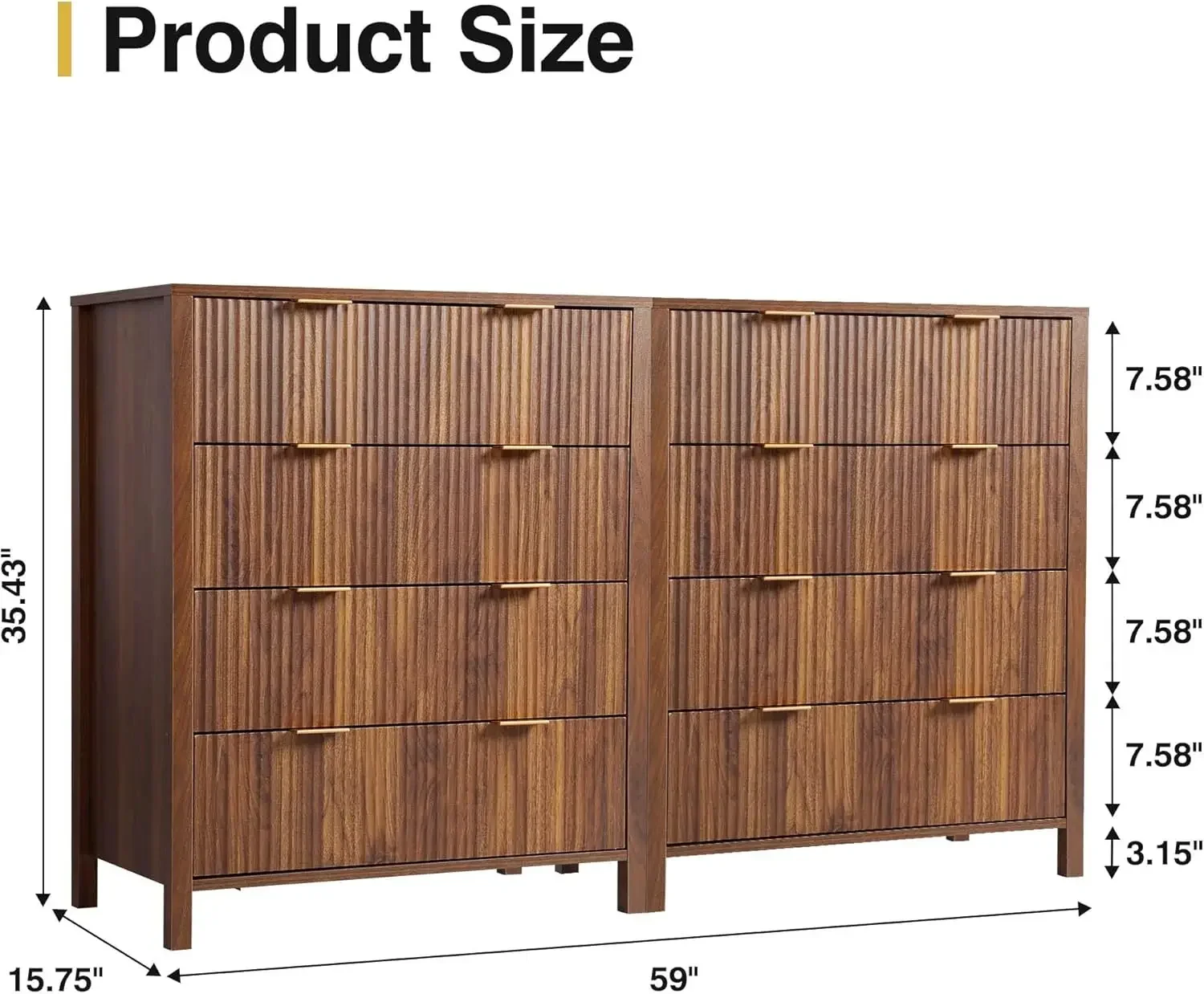 4 Drawer Double Dressers for Bedroom with Waveform Fluted Panel Design, Modern Wide Chest of Drawers