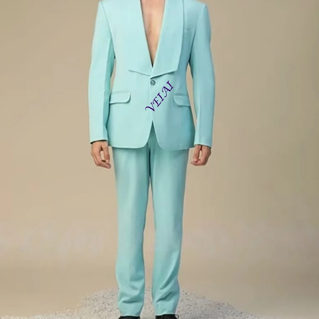 Handsome Men's Chic 2-Piece Wedding Suit Single Button Shawl Lapel Blazer with Trousers Set for Prom Party Custom Groom Tux