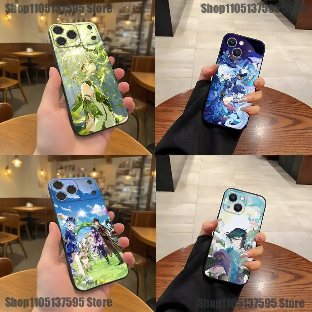 

Anime G-Genshin Impact Phone Case For iPhone 17,16,15,14,13,12,11,Pro,XS,Max,XR,Plus,E,SE4,Mini Black Soft Cover