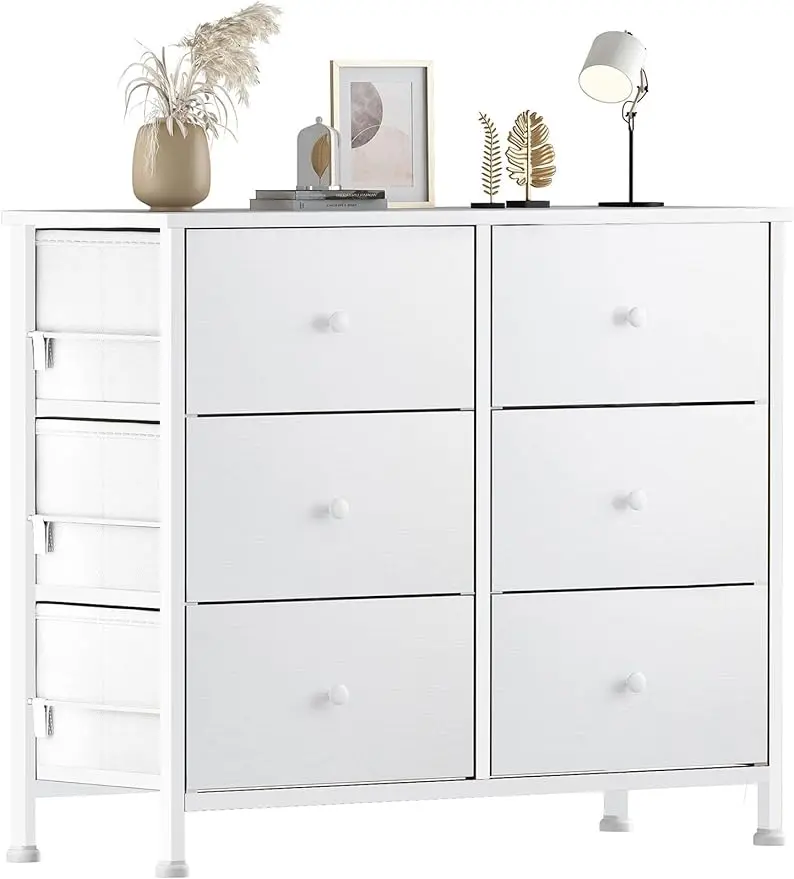 

BOLUO White Dresser for Bedroom 6 Drawer Organizers Fabric Storage Chest Tower Small Dressers Unit for Closet Nursery Hallway Of