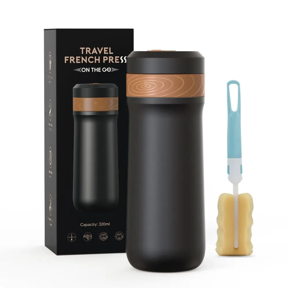 iCafilas 320ml Portable French Press Coffee Maker Travel French Coffee Maker Stainless Steel Coffee Mug 12 oz Great for Travel