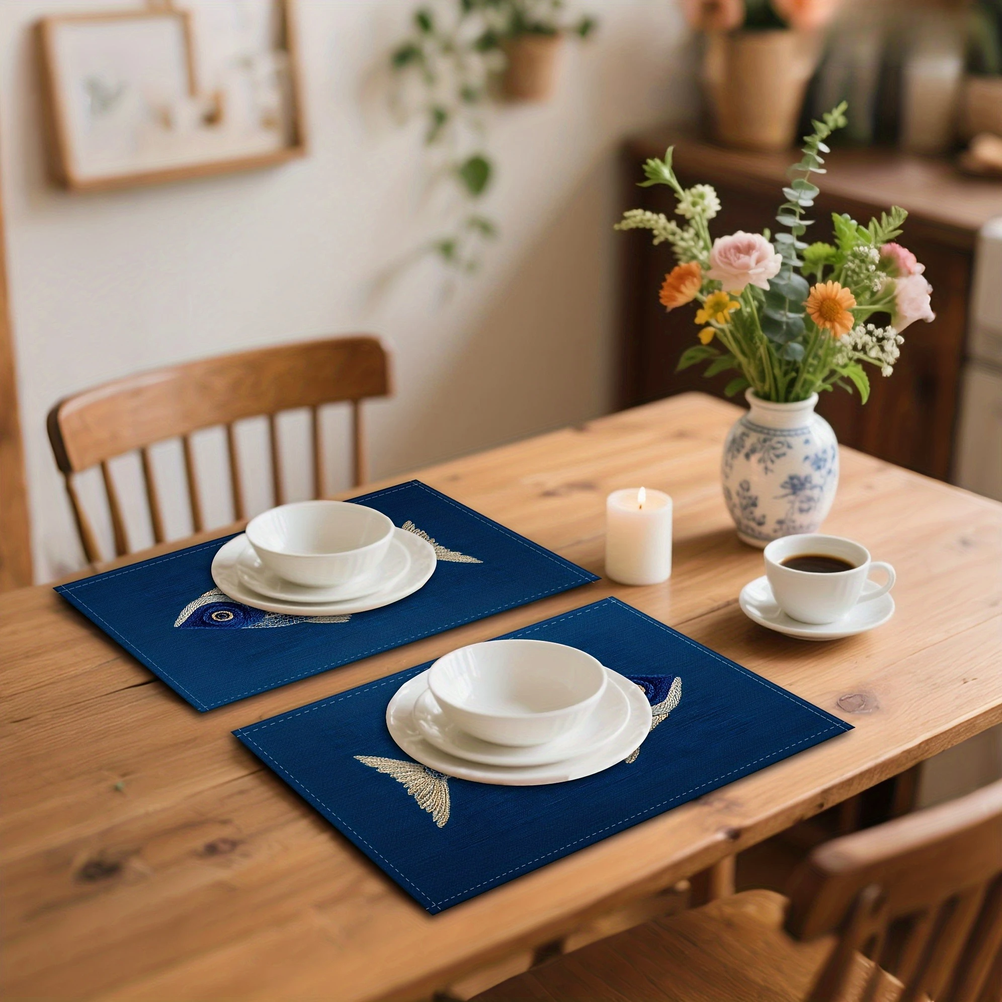 【水の波紋魚】アートスタイルプレースマット、ブルーシリーズ、 - Home Improvement Kitchen のレビューと価格