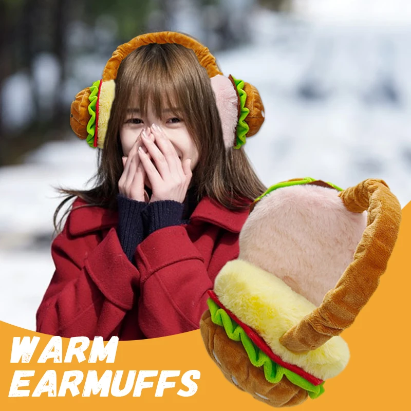 Cute Funny Hamburger French Fries Soft Plush Warmer Earmuff Winter Outdoor Cold Protection Ear-Muffs Cover 2025 New Year Gift