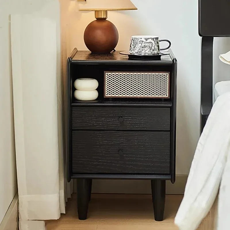 Cool Wooden Bedside Table Trendy Classic Nordic Minimalist Organizer Safe Nightstand Simple Storage Criado Mudo Room Decorations
