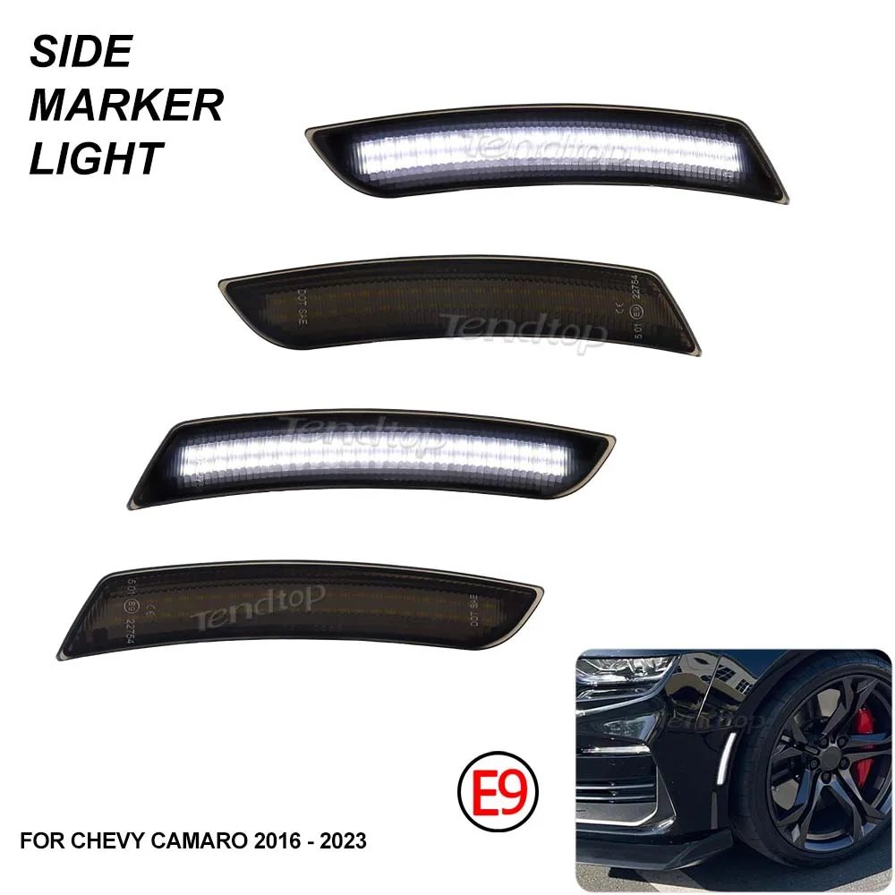 

4PCS LED White Light Front Rear Bumper Light Flashing Side Marker Lights Mirror Lamp Indicator for Chevy Camaro 2016-2023