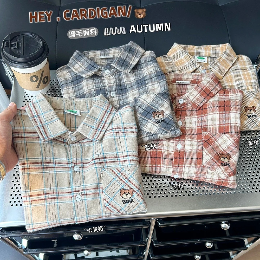 Boys' Checkered Shirt for Spring and Autumn, Children's Clothing for Children and Boys, 2025 Autumn New Shirt Wholesale