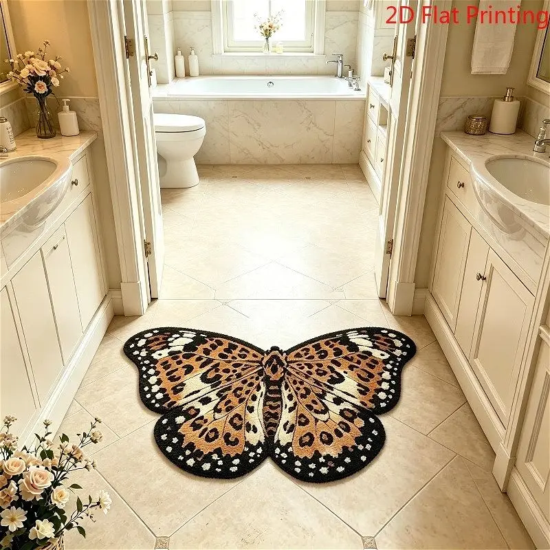 VIKAMA Irregular Butterfly Rug Leopard Print Aesthetic Design Non‑Slip Carpet For Entrance Balcony Bedroom Home Decor