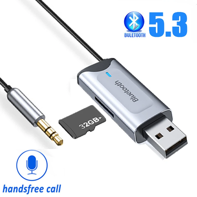 블루투스 송신기 무선 오디오 리시버 5.3, 자동차 AUX 3.5mm 음악 어댑터, 오디오 케이블, 자동차 Mp3 스피커 헤드폰용
