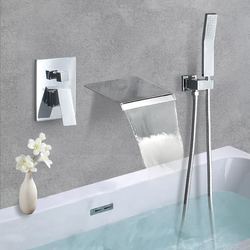 

Waterfall water All copper black concealed wall type hot and cold shower faucet bathtub side