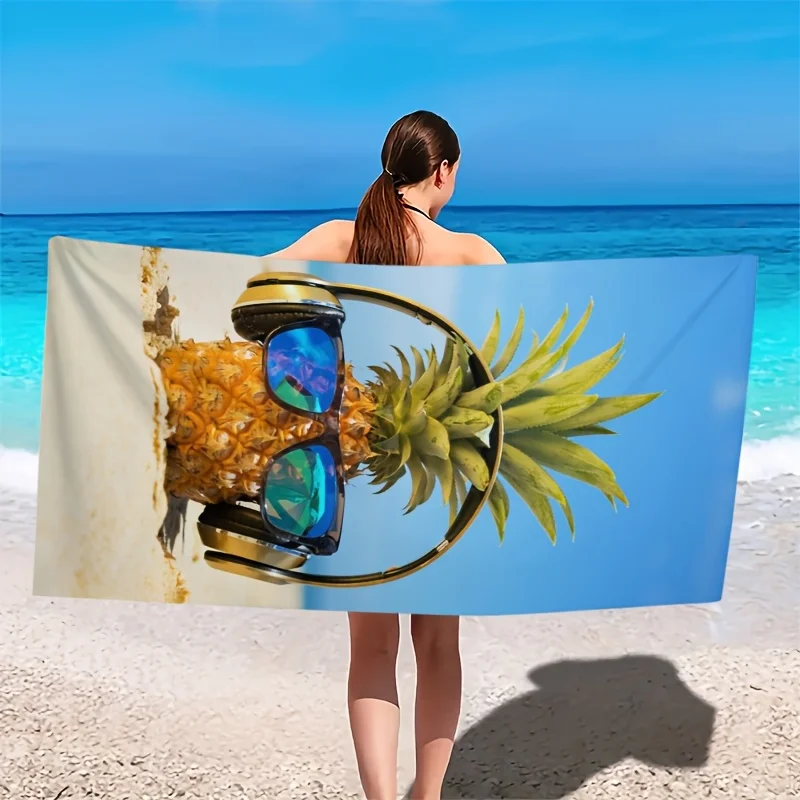 1pc Summer Coolness: Pineapple Music Festival Beach Towel - Fashionable Sun Themed Beach Towel, Summer