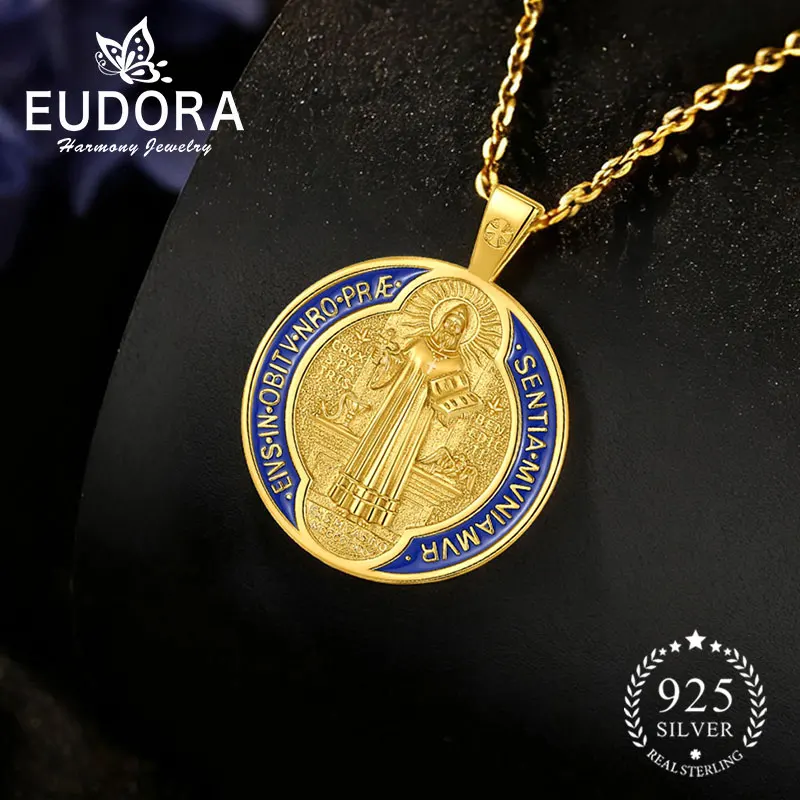 

Ожерелье Eudora Святого Бенедикта, стерлинговое серебро 925 пробы, позолоченное золото 18 карат, подвеска в виде креста Сан-Бенито, католические украшения, религиозный подарок