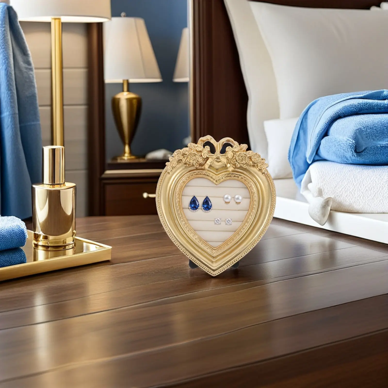 

Heart Vintage Ring Display Stand Resin Jewelry Organizer Tray Earring Holder Baroque Wedding Engagement Photograph Prop 5.5x3.6