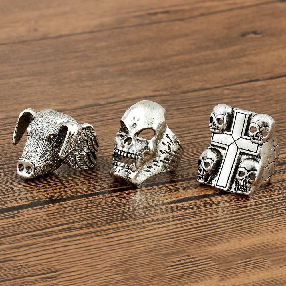 TV Drama Eddie Munson Ring Hellfire Club Rings Accessories Men Gifts Halloween Vintage Punk Skull Ring Jewelry For Fans Gifts