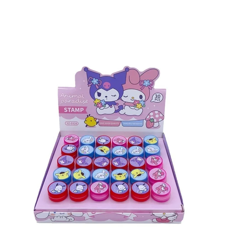 Sanrio Cartoon Seal 30pcs Cinnamoroll Mymelody Kuromi Pompompurin Studenten Lof En Moedigen Kinderen Leuk Speelgoed Verjaardagscadeau