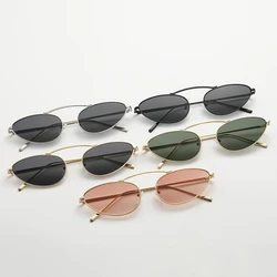 New Triangle Cat Eye Sunglasses Sun Glasses Female Metal Frame Oval Eyeglasses Unique Elegant Green Eyewear UV400