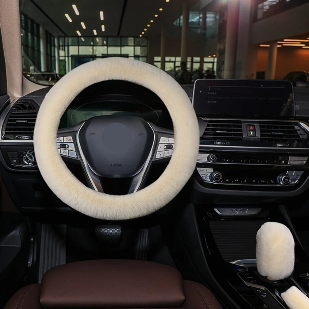 Rutschfeste Automäntel Lenkrad Schalthebel Handbremse Plüschbezug 3-teiliges Set Langlebige Frostschutz Autoabdeckung für Auto SUV – Detail 1