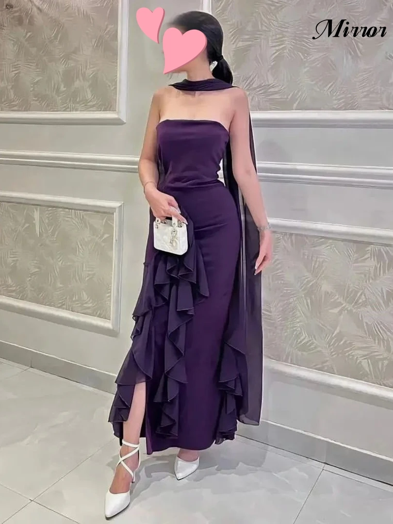 Mirror Dress Elegant Vintage Sweet Sexy Purple Mermaid Ribbon Ruffle Customize Formal Occasion Prom Dress Evening Party Gowns