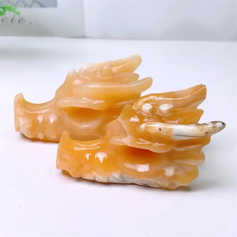 10CM Natural Yellow Calcite Dragon Skull Mineral Crystal Healing Fengshui Head Statue Animal Room Decoration Gift 1pcs