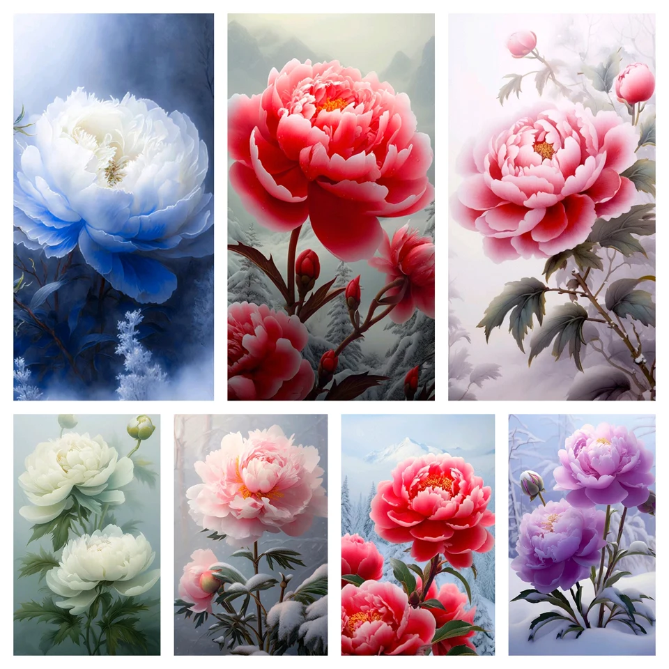 Full Diamond Mosaic Red Peony Flower Large Size Painting Diy Rhinestone Embroidery Flowers Snow Picture Cross Stitch Home Decor