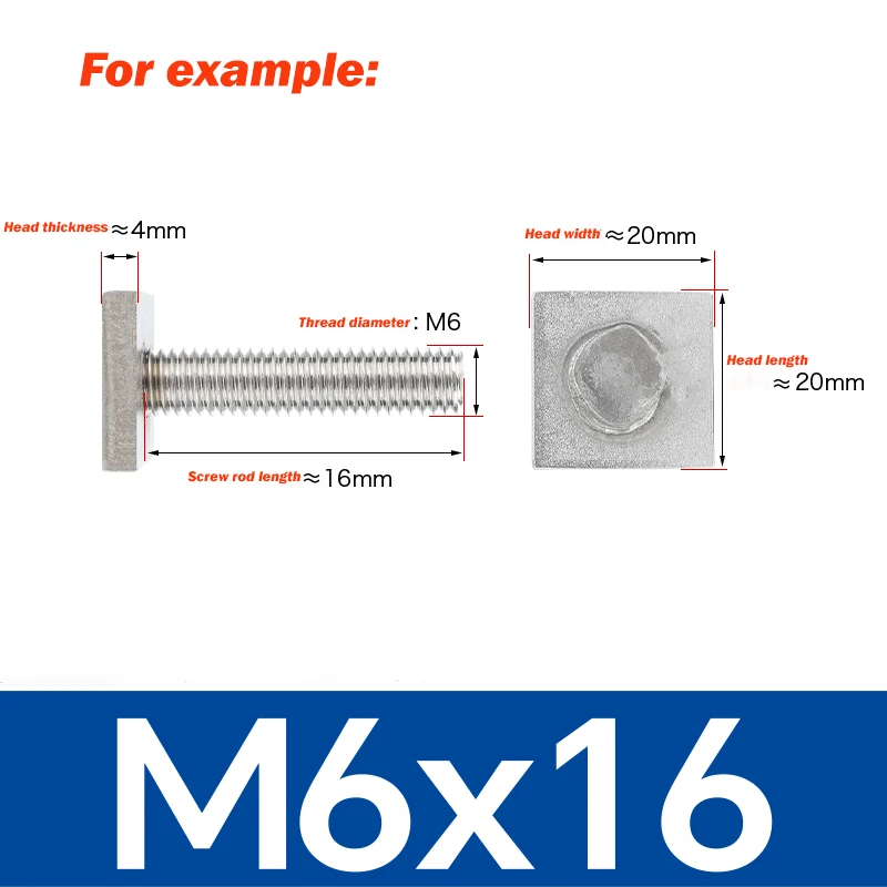 2pcs 304 Stainless Steel T-Slot Chute Rail Track Screw M6 M8 M10 T Shape Type Rectangle Hammer Head Bolt Screw Welding Bolt