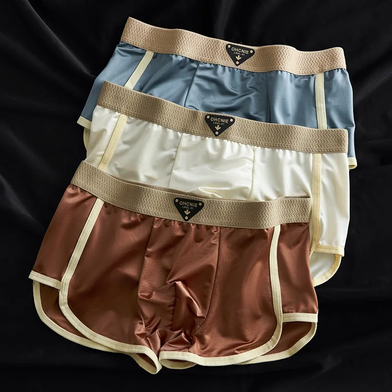 

4-шт. шорты-боксеры из ледяного шелка, атласное мужское нижнее белье, летние дышащие трусы, мужские трусы, U-образное выпуклое нижнее белье