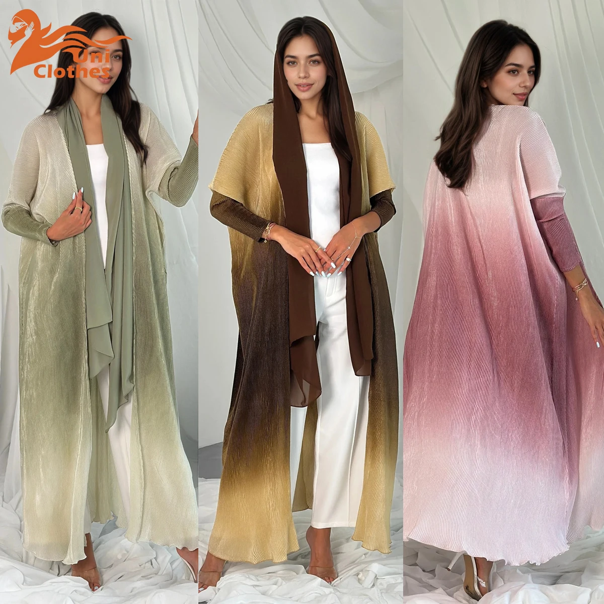 

UNI Open Front Abaya Muslim Long Sleeve Casual Arabian Abayas Middle-East Elegant Turkey Kaftans Women Jilbabs Islamic Maxi Dres