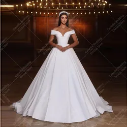 Robe de mariée princesse en satin à col en V pour femmes, robes de mariée élégantes, robe de mariée de luxe, magnifique, quelle que soit la mode formelle, 2024