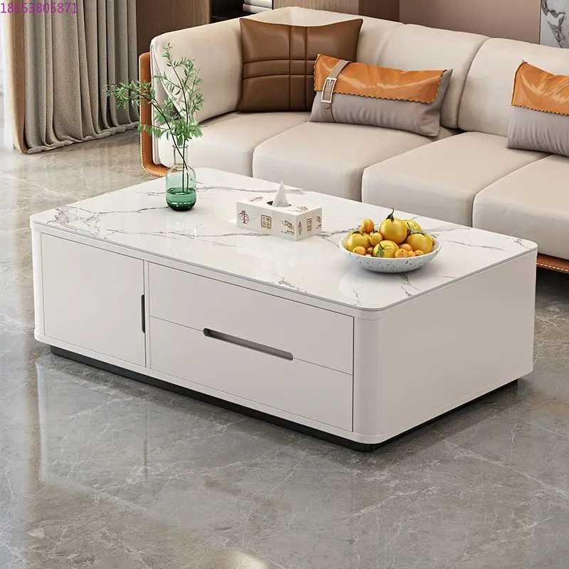 Light luxury solid wood tempered glass living room household slate tea table TV cabinet combination modern and simple