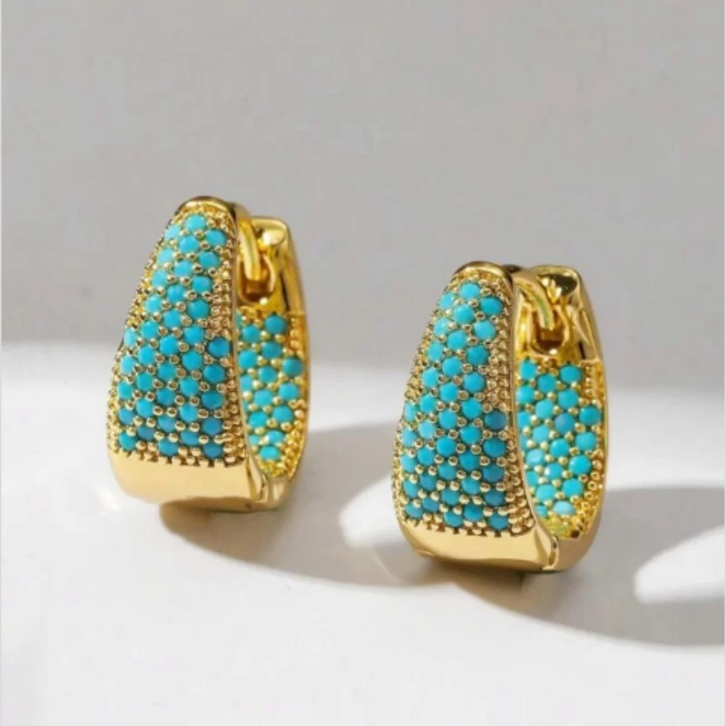 Bohemian Fashion Geometrische Imitation Türkis Anhänger Ohrringe, Damen Retro Trendy Urlaub Accessoires Schmuck