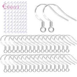 200PCS/Lot Making DIY Design Jewelry Findings 925 Silver Earrings Hooks 20mm Earwires With Rubber Ear Plugs