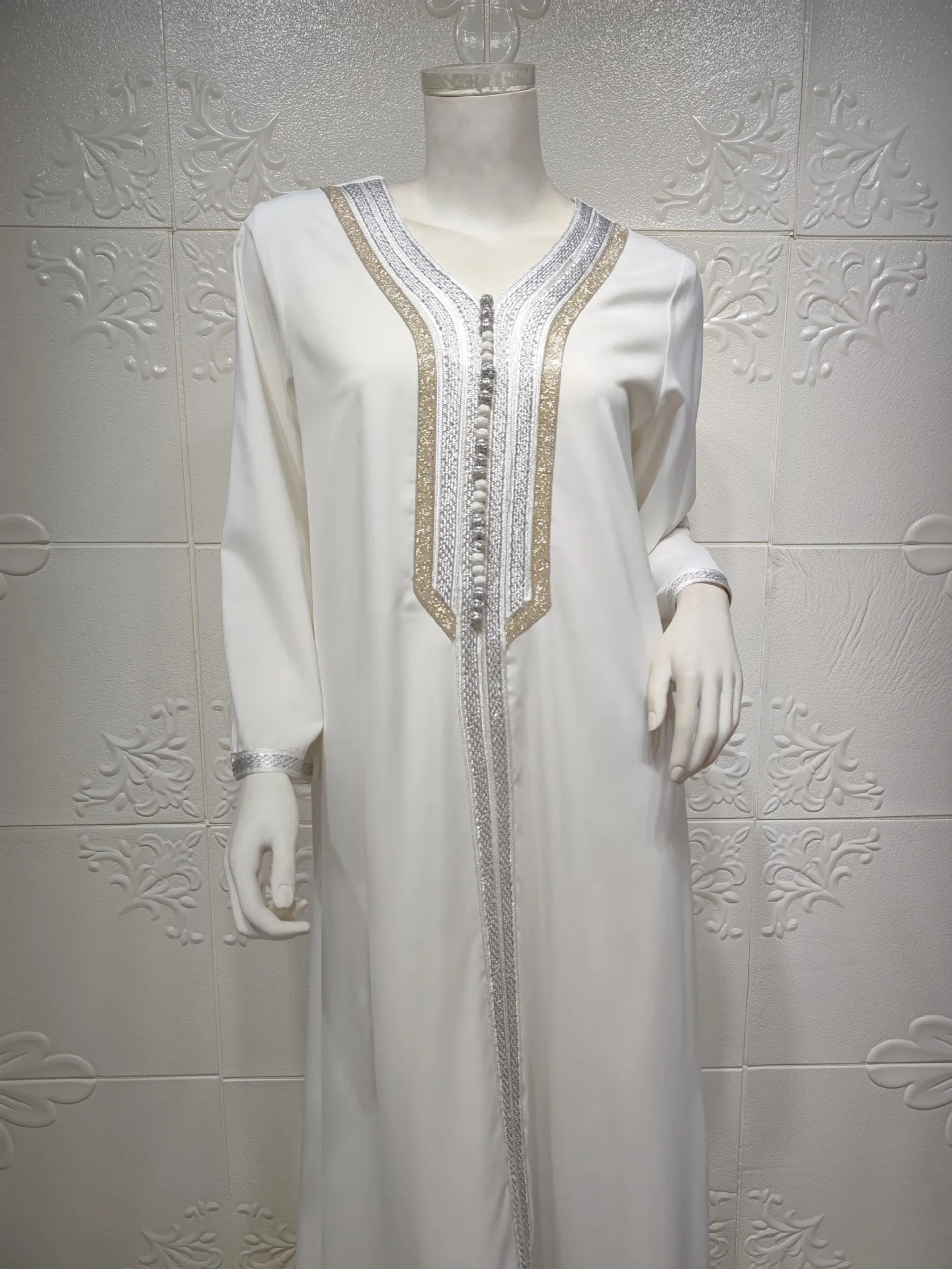 Caftano bianco lusso Dubai Abaya turchia abito musulmano Islam Abaya abiti per le donne Robe Djellaba caftano Ensemble Femme Musulmane