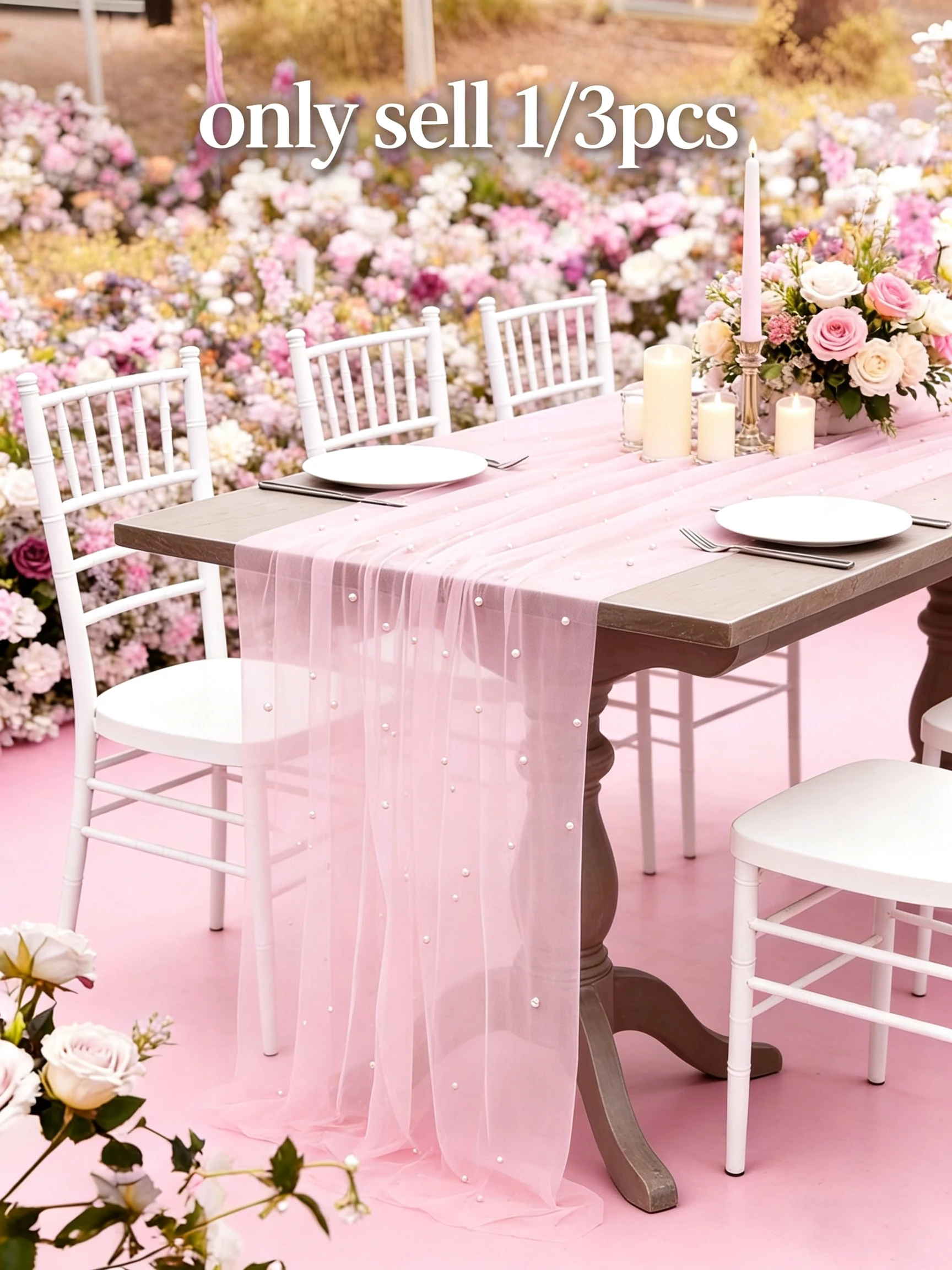 1/3pcs Pink Imitation Pearl Tulle Table Flag 160x100cm for Wedding Transparent Tulle Tablecloth Arch Decoration Wedding Banqu