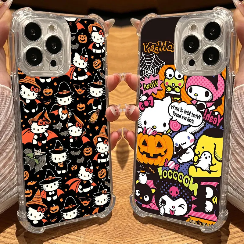 

Halloween Sanrio Hello Kitty Cute Phone Case Clear For iPhone 17 16 14 15 11 12 13 Pro Max 16E 15 16 Plus 17Air Shockproof Cover