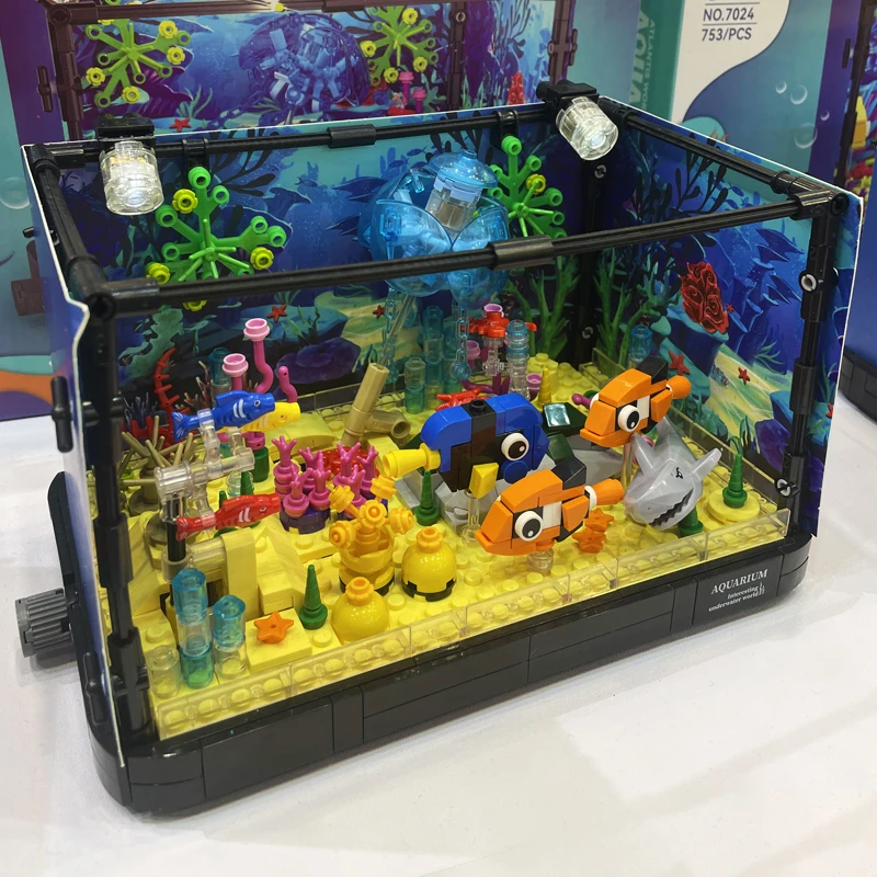 Ideas Series Aquarium Marine Animals Building Blocks Creative Expert Fish Tank Model Bricks Toys For Kid Birthday Gift MOC