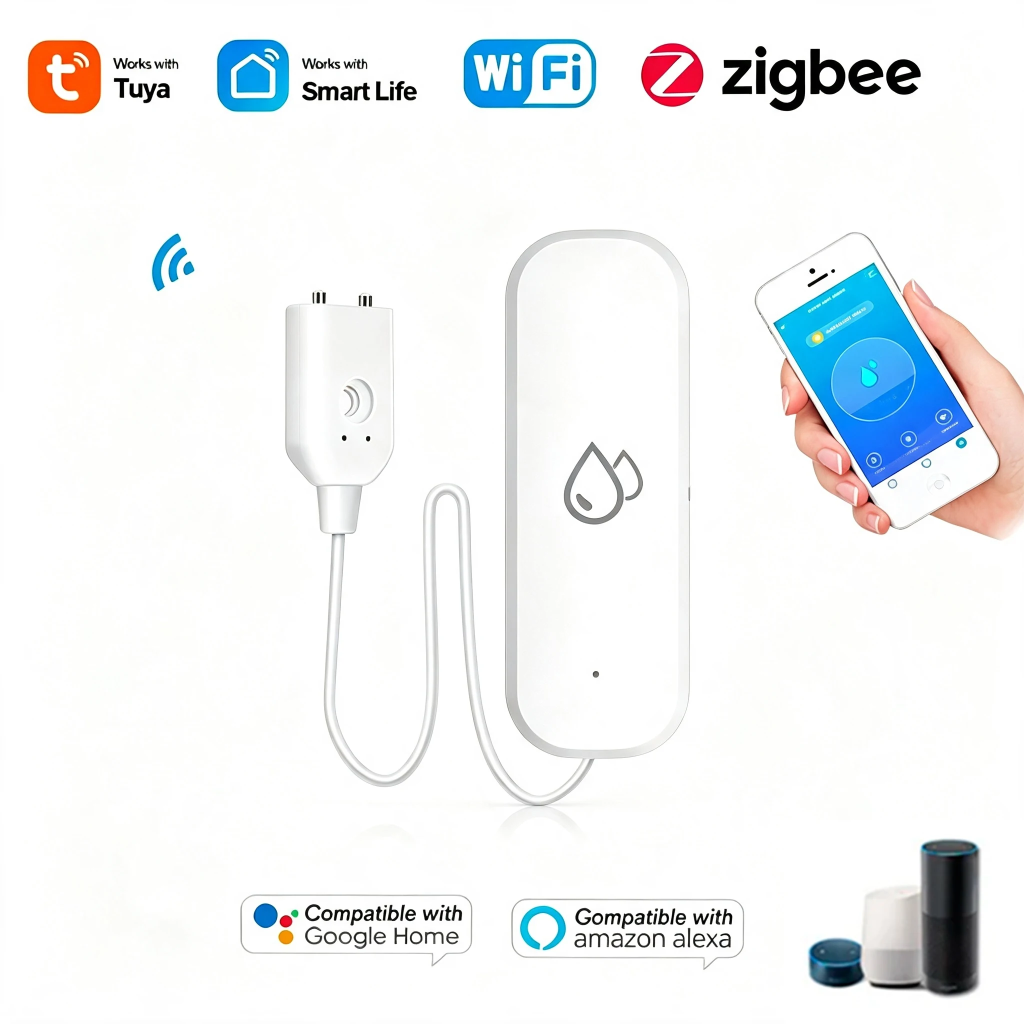 Tuya WiFi Zigbee Water Leak Sensor Wireless Flood Detector APP Alarm Smart Linkage Home Safety Kitchen Bathroom Pipeline Overflo