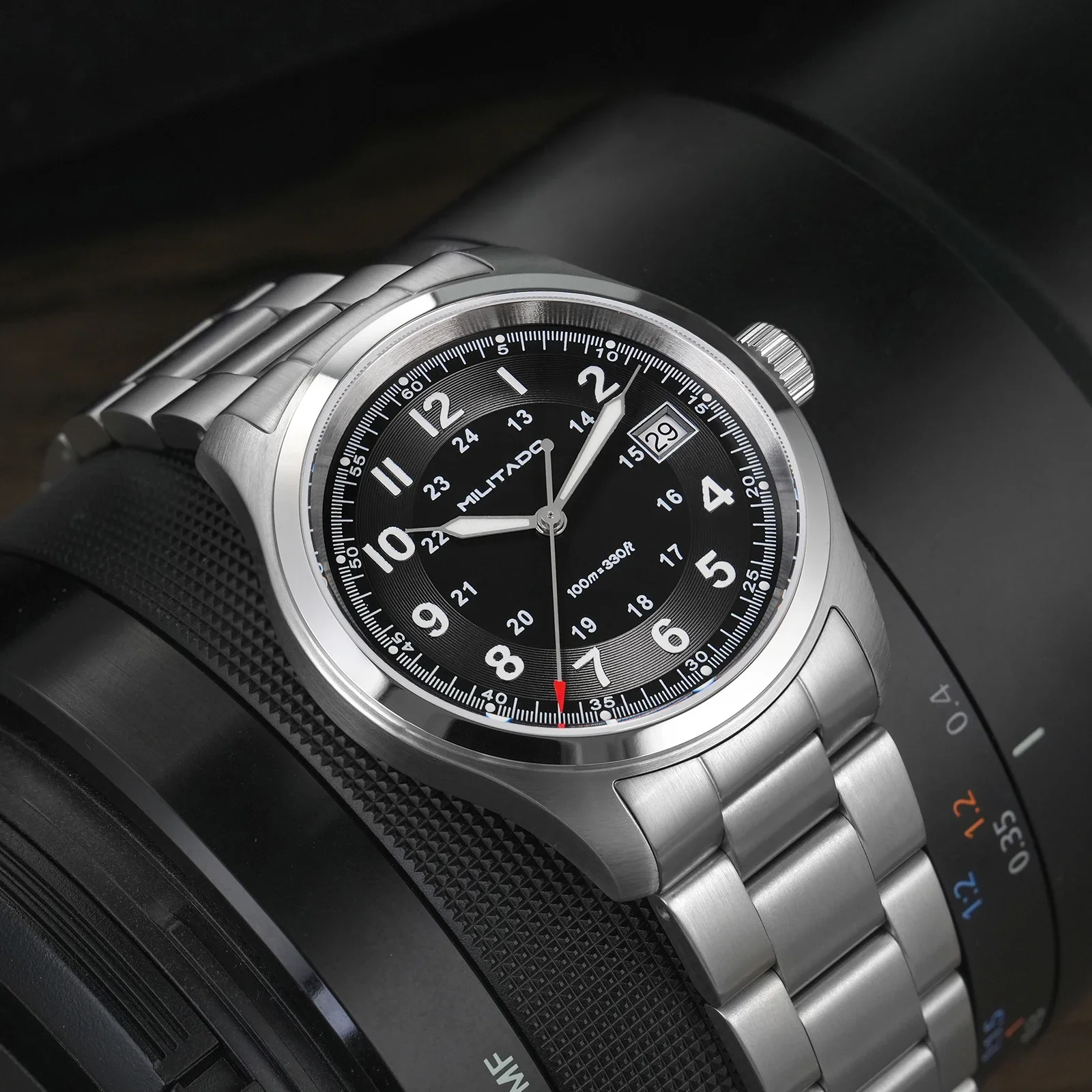 Militado ml08 relógio de quartzo vintage ronda 515 movimento ar espelho safira 38mm relógio de pulso data super luminoso relógios à prova dwaterproof água