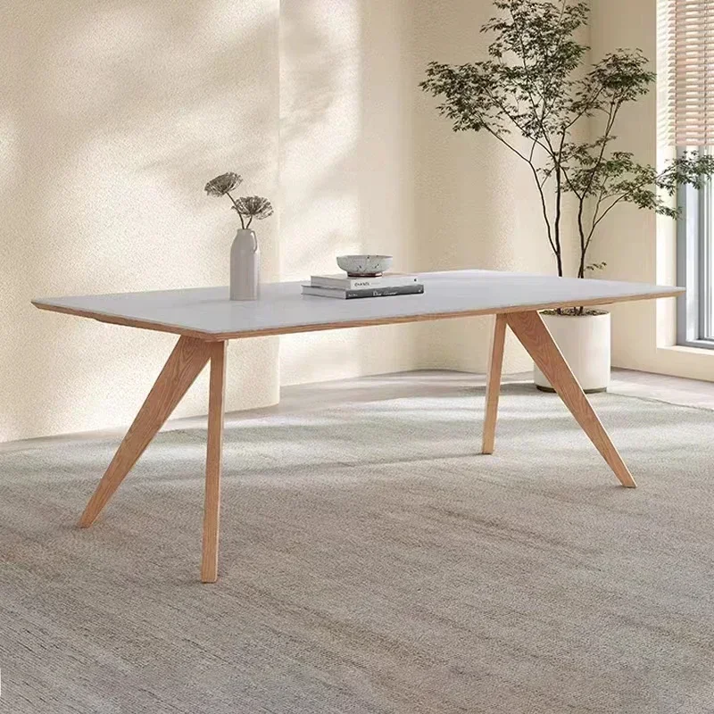 Household simple type solid wood table leg rock plate desktop modern  Whale shape family living room dining table