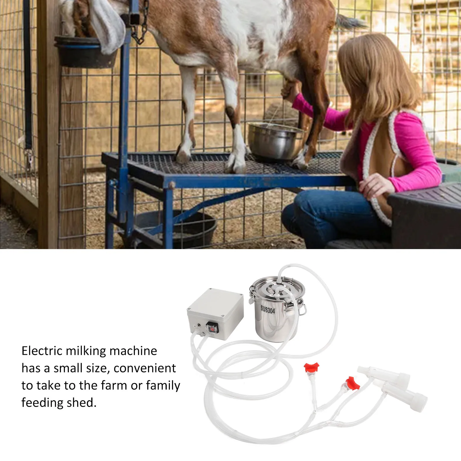 3L Electric Milker Hands Free Stainless Steel Bucket Silicone Cup Tube Portable Impulse Milking Machine