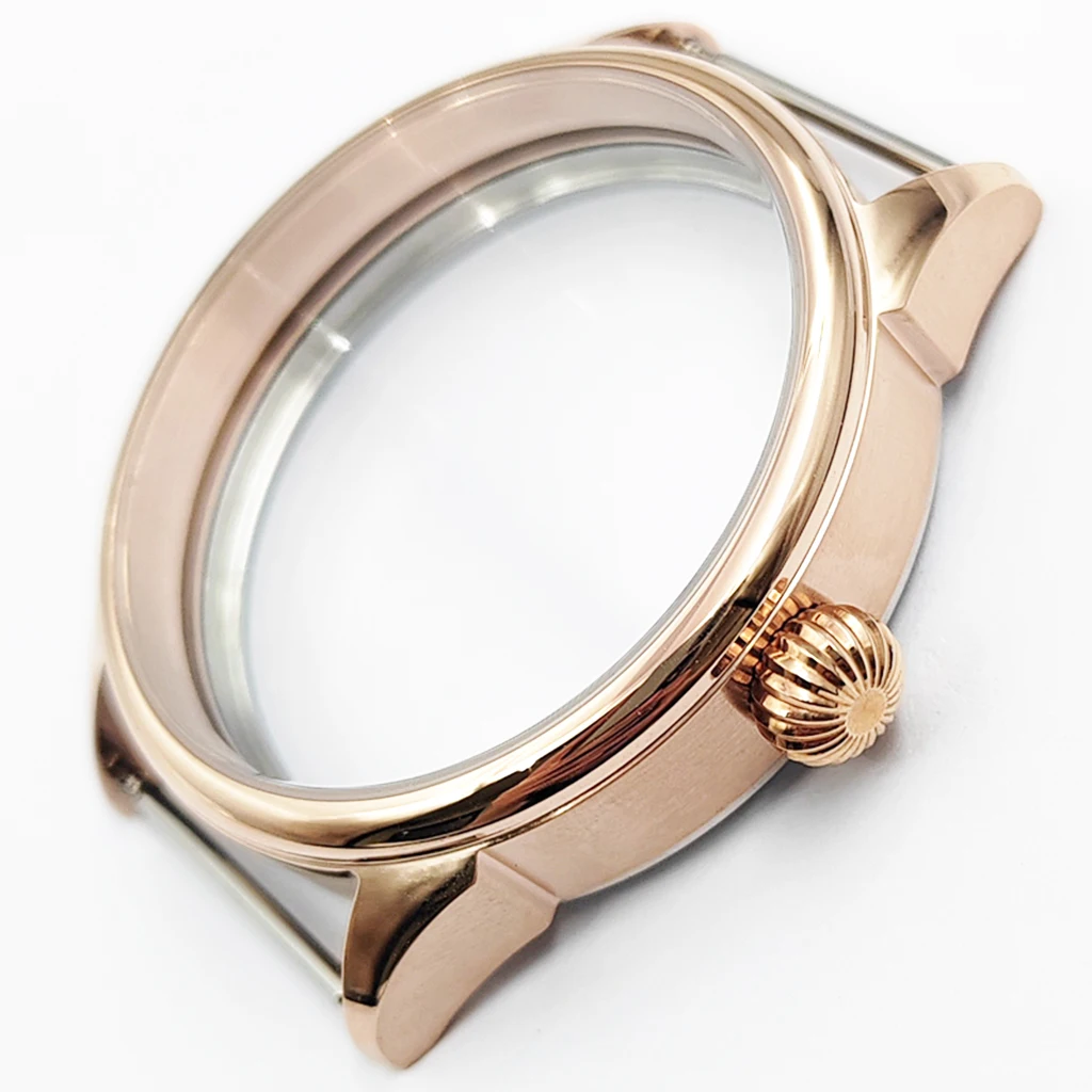 Brushed 42mm Rose Gold Watch Case Solid Stainless Steel For ETA 6498 6497 Sea Gull ST3600 Movement Watches Accessories Parts