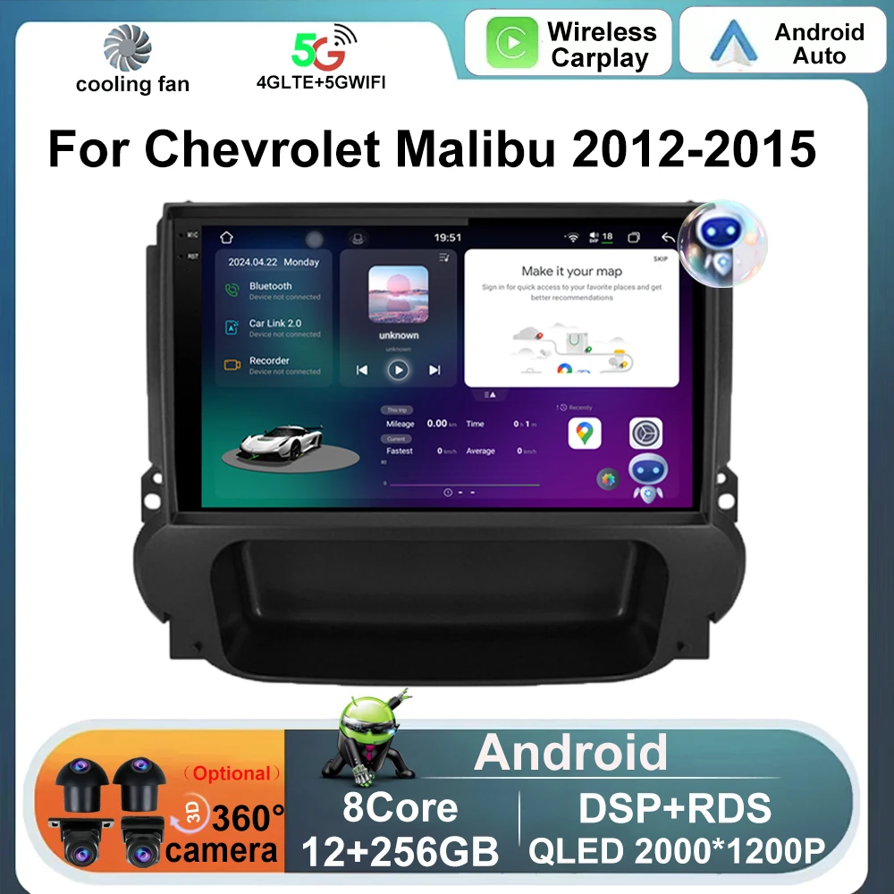 

Android Auto Car Radio For Chevrolet Malibu 2012-2015 12G+256G Stereo GPS Navi BT 4G Carplay Multimedia Player No 2din DVD HU