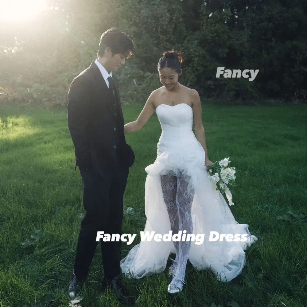 

Fancy Irregular Sweetheart Wedding Dress A Line Soft Tulle Bridal Gown Back Corset Ball Bridal Gown Robes Customized