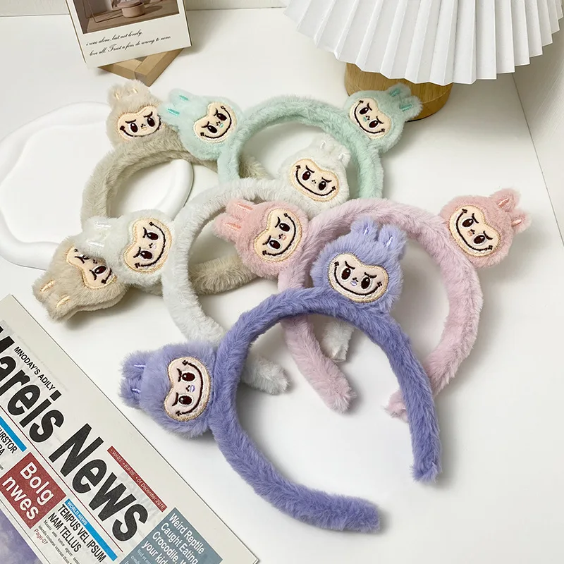 New Cartoon Labubu Plush Hairbands Cute Kawaii Bubble Rabbit Face Wash Non-slip Hair Pressure Headband