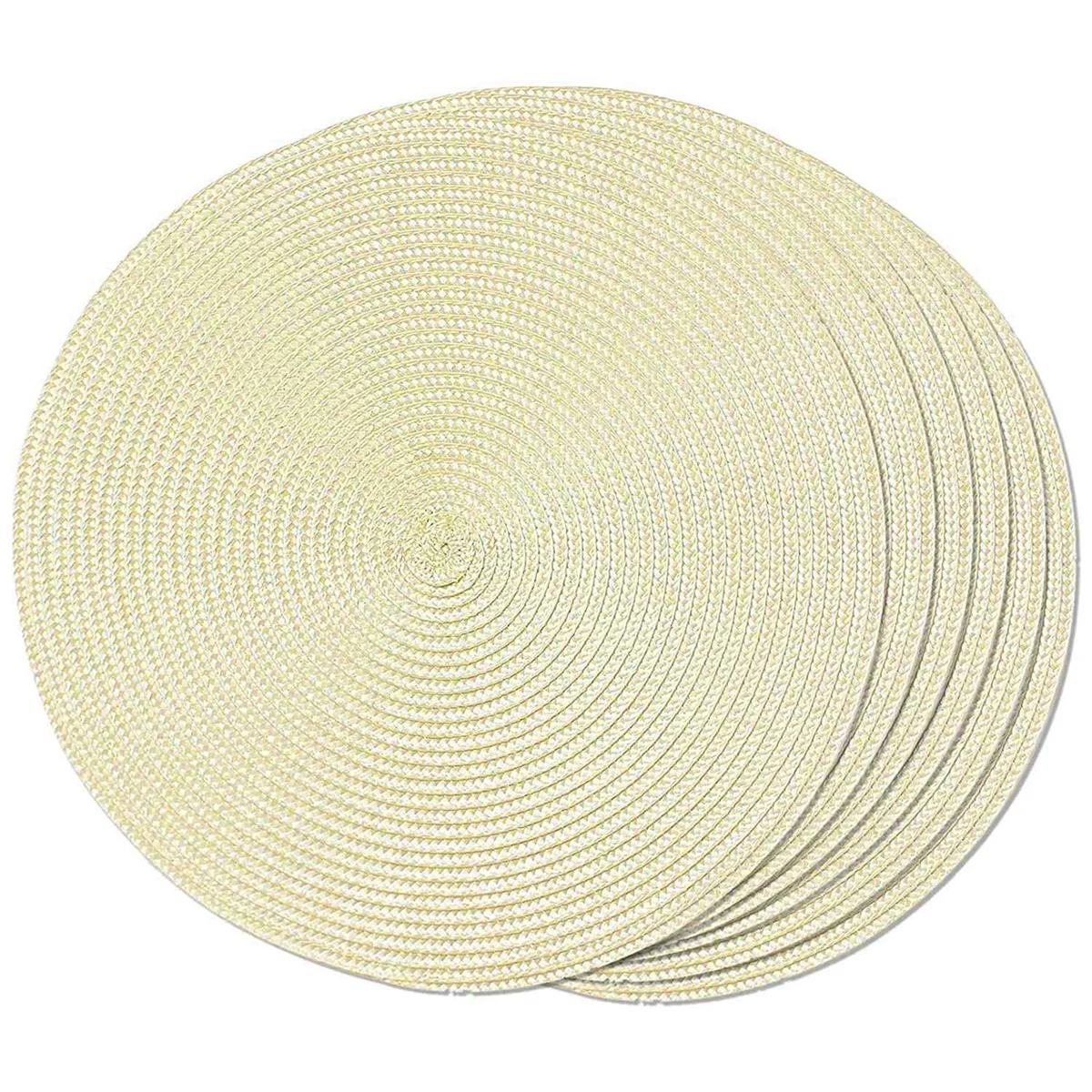 Round Braided Placemats Set of 6 Table Mats for Dining Tables Woven Washable Non-Slip Place Mats 15 Inch(Beige)