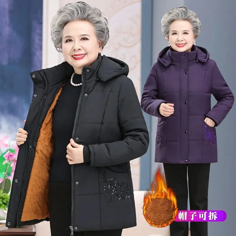 

Parkas Middle-Aged Elderly Women Warm Cotton Padded Coat Winter New Down Cotton Jacket Grandma Padded Outerwear Ladies Overcoat