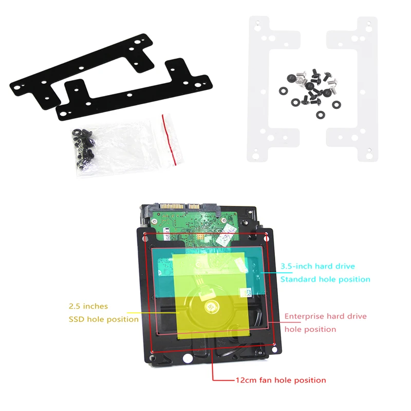 

1 комплект, металлический 2,5/3,5 дюйма до 12 см, кронштейн для адаптера положения вентилятора, чехол, внутренний кронштейн для расширения жесткого диска, аксессуары для шасси