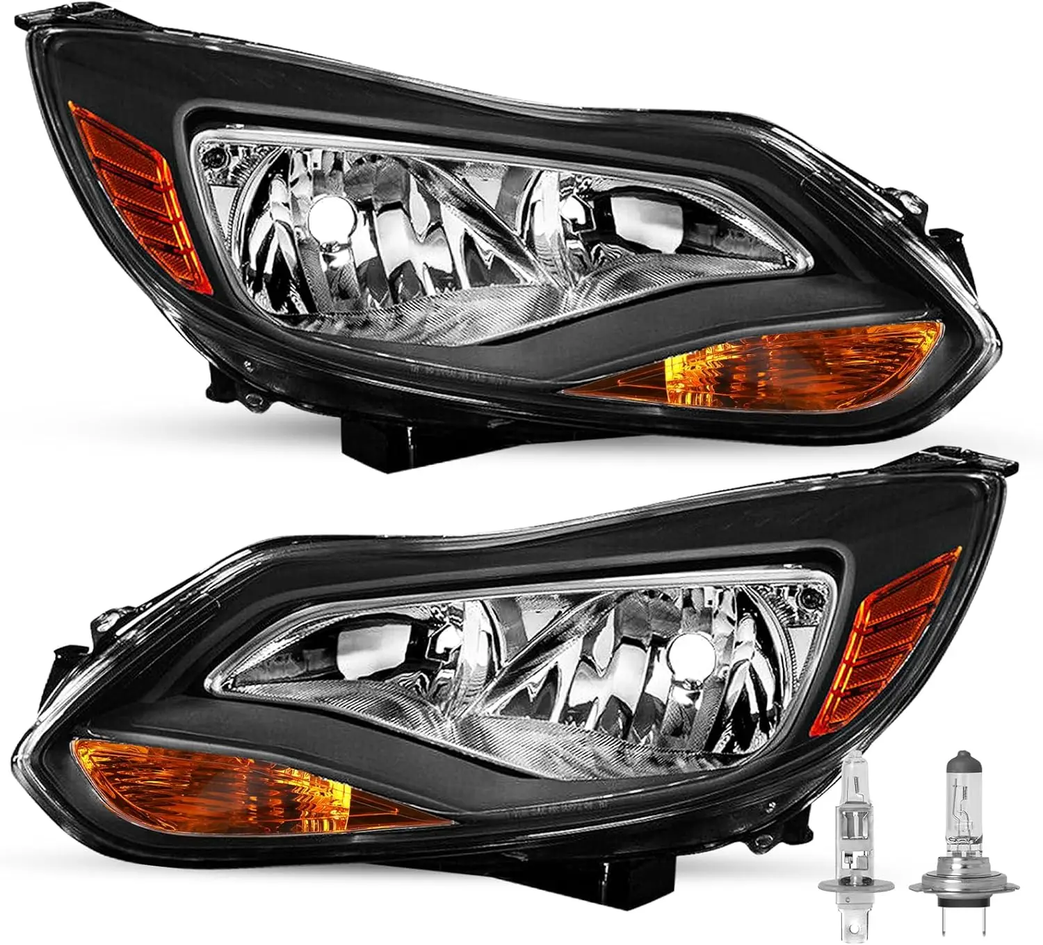 

Black Housing Headlight Assembly w/Bulbs Fit for 2012-2014 Ford Focus OE Factory Style Headlamp Left Driver and Right Passenger