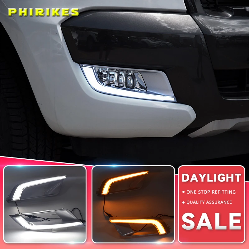 

2PCS For Ford Ranger Wildtrak 2015 2016 2017 2018 LED DRL Daytime Running Light Daylight Fog Head yellow turn Lamp