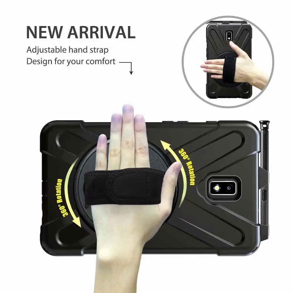 삼성 갤럭시 탭 액티브 2 8.0 T390 T395 SM-T395 SM-T390 케이스 어린이 안전 Shockproof 실리콘 PC 커버 핸드 스트랩