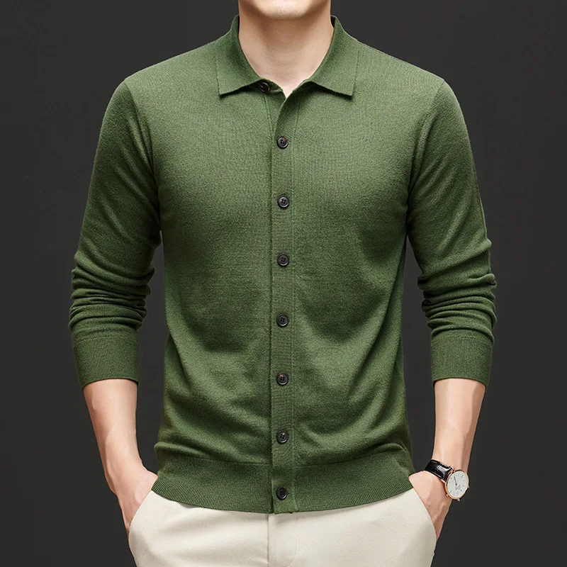 خريف شتاء جديد% الصوف سترة الرجال بدوره إلى أسفل طوق الخريف الشتاء رداء علوي من الصوف تنوعا رقيقة محبوك سترة